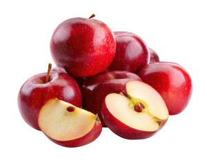 Fresh Red Apples with Juicy Sliced Halves on png Background