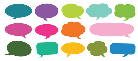 Collection of colorful speech bubbles in various shapes isolated on white background