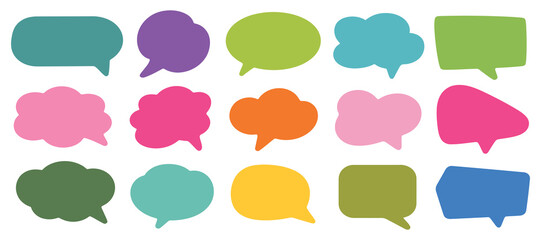 Collection of colorful speech bubbles and thought bubbles isolated on white background