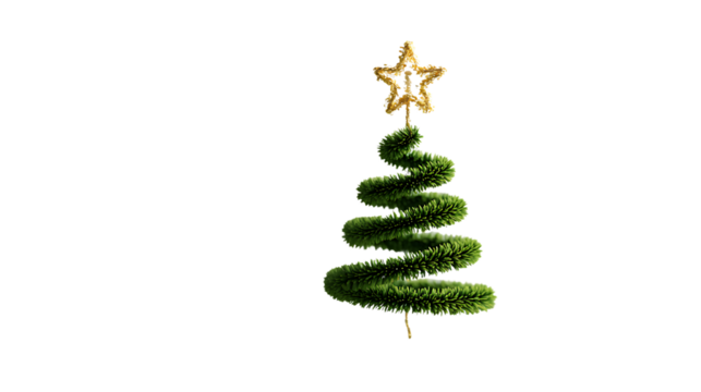 Spiral topiary christmas tree with star isolated on transparent background
