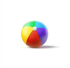Colorful beach ball, brightly colored, sphere, isolated on white background, with a soft shadow beneath