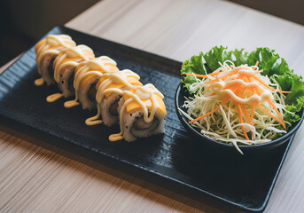 Fusion Sushi Plate with California Rolls and Salad