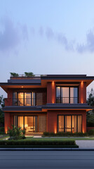 Fototapeta premium The Complete Urban Dwelling: A comprehensive 3D elevation that captures the essence of the entire 40x30 plot. The two-story house sits comfortably on the property