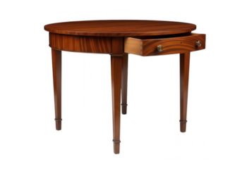 Antique mahogany round table with drawer isolated on transparent background