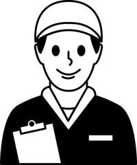 black and white illustration of a delivery man holding a clipboard