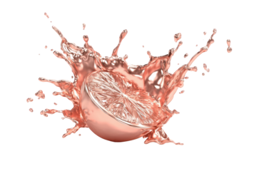 Rose gold citrus slice exploding in liquid splash