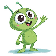 Showcasing Create Bold Stroke Cute Cartoon Alien Waving Dynamic Premium Digital Asset