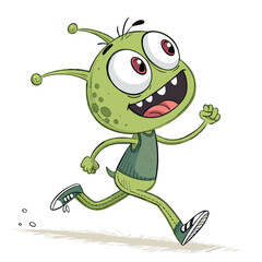 Crisp Create Bold Stroke Funny Cartoon Alien Running Premium Digital Asset