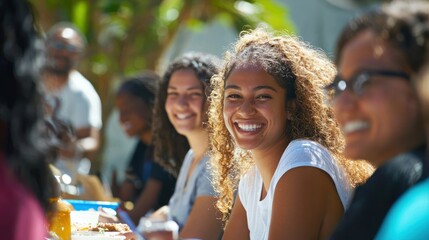 Happy local community members participating in a charity event