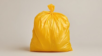 Full bright yellow plastic trash bag