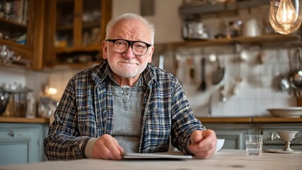 Excited Senior Man Celebrates Success While Using a Tablet in His Cozy Kitchen - Powered by Adobe