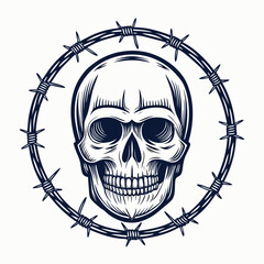 Featuring Create Bold Stroke Skull With Barbed Wire Outline Elegant High-Quality Stock Image