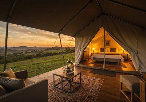 Beautiful African bush lodge glowing under a golden sunset, surrounded by serene wilderness.
Perfect for travel, safari, and luxury getaway visuals.