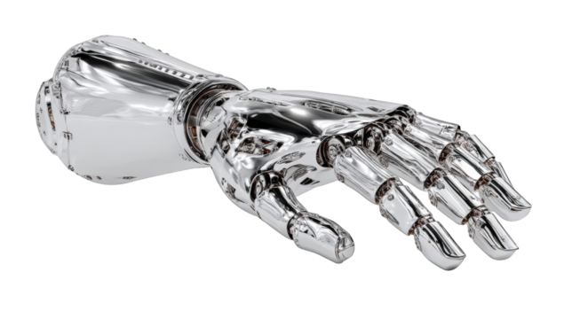 Highly detailed chrome robotic hand