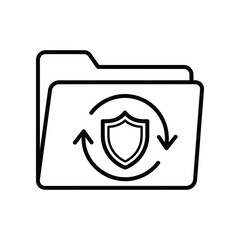 Digital Shield: An illustration of a folder with a shield and circular arrows conveys data protection and security, a visual representation of digital safeguarding. 