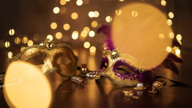 Ornate masquerade masks with feathers for festive celebration decoration and venetian carnival