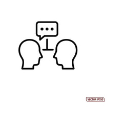 Dialogue in Action: Minimalist illustration showcases two head profiles engaged in dialogue, represented by a speech bubble, conveying effective communication and collaboration.