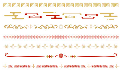 中華風の飾り罫・ライン素材セット（伝統模様・装飾デザイン・ベクターイラスト） © Studio MUSUBI