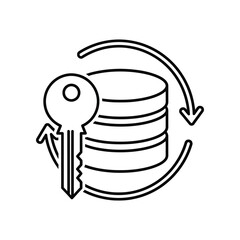 Data Security: A conceptual illustration of a key safeguarding a stack of data, encircled by arrows depicting a cycle of protection. Reflecting the crucial nature of information security.
