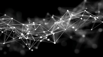 against a dark background, a network of white lines and dots creates a complex structure. the lines connect the dots, forming triangular and other polygonal shapes