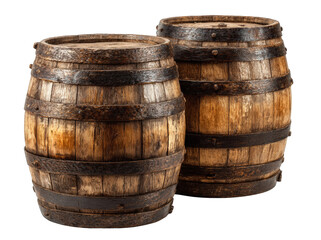 Fototapeta premium Two aged wooden barrels, side by side