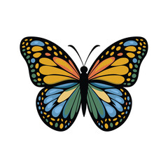 Multicolor Butterfly Illustration – Decorative Yellow, Orange, Blue and Green Butterfly Vector with Patterned Wings
