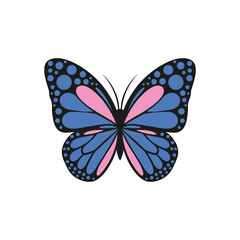 Decorative Butterfly Illustration – Blue and Pink Butterfly Vector with Black Patterned Wings