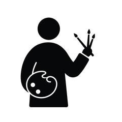 Silhouette of an artist holding paintbrushes and a palette.