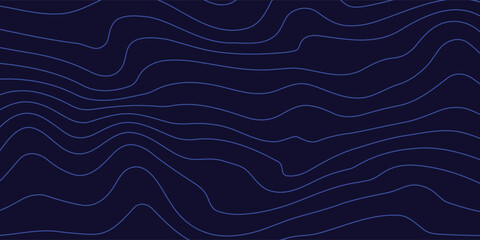 Topographic map texture. Blue radar. Abstract linear background. Vector print of waves. Blue lines on black background.