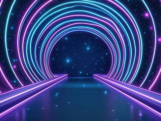 Neon tunnel with starry background