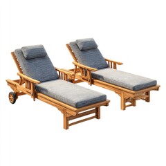 Two light brown wooden sun loungers with gray cushions (3)