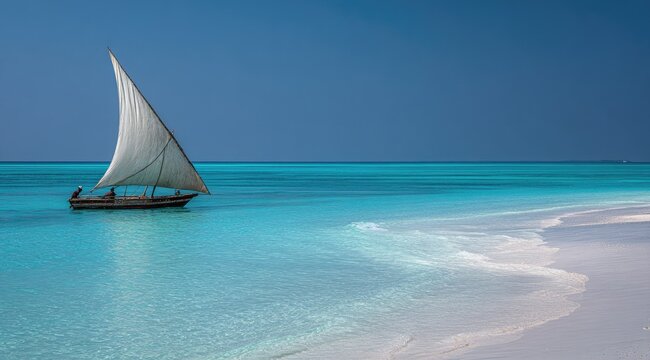 Coastal dhow sailing on turquoise water