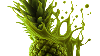Vibrant green pineapple with liquid splash