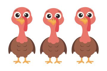 Cartoon thanksgiving turkeys grouped on white background