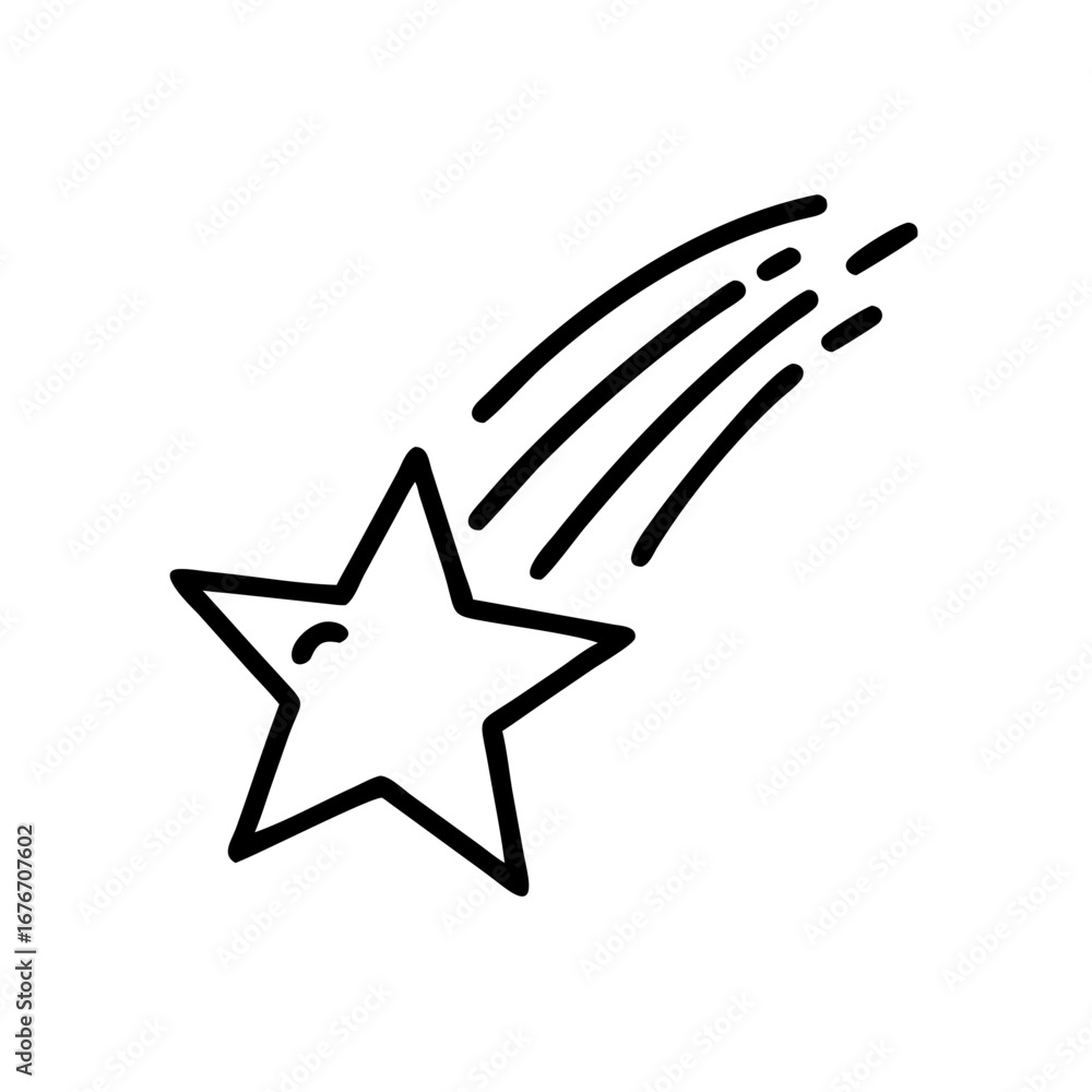Poster shooting star icon with trailing lines in minimalist design