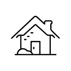 Fototapeta premium Simple line drawing of a house with chimney and garden outline 