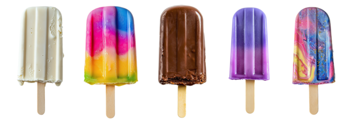 Set of different ice creams on a stick isolated on transparent background PNG