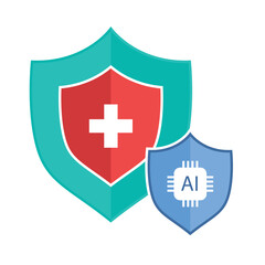 Obraz premium AI Health Shield Protection with Cross – Medical Safety Icon