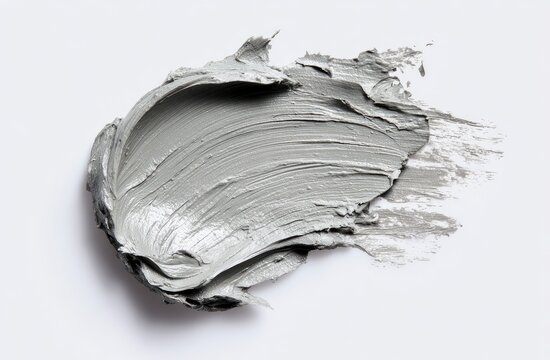 Gray clay mask smudge on white background