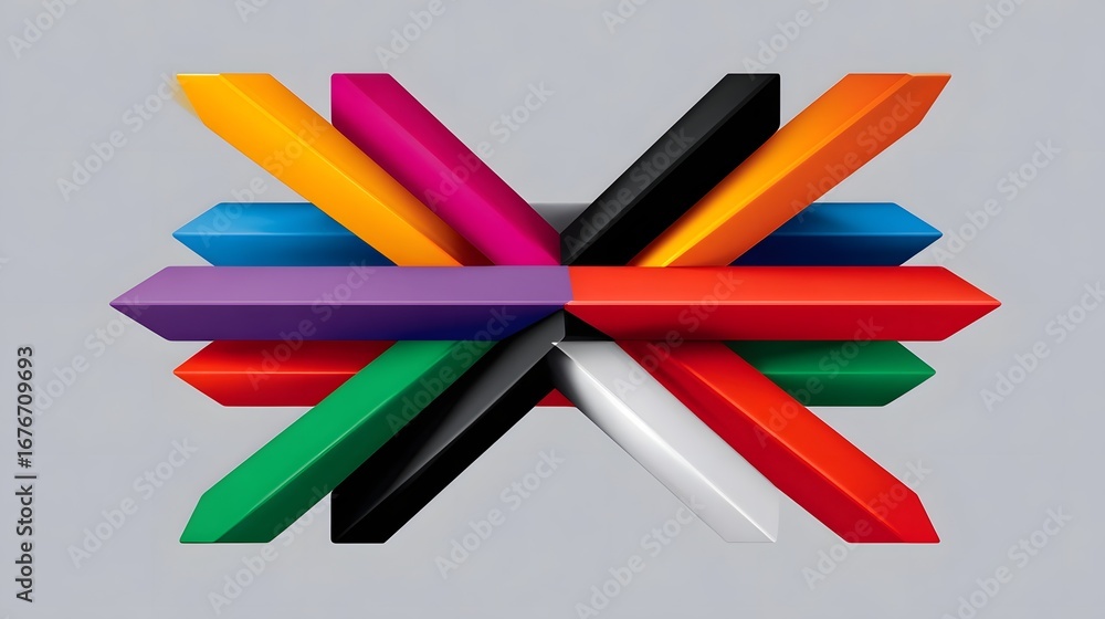 Poster a dynamic and visually striking abstract composition featuring a symmetrical arrangement of intersec