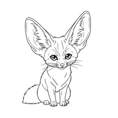 Obraz premium Playful Anime Style African Fennec Fox Coloring Page Outline Fun Educational Activity