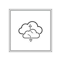 Cloud Data Transfer Illustration: A minimalist illustration of cloud-shaped forms with directional arrows, symbolizing data transfer. The illustration represents the concepts of cloud computing.
