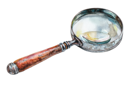 Watercolor illustration of an antique magnifying glass - Powered by Adobe