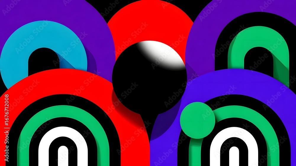 Aufkleber visually striking abstract image featuring a dynamic arrangement of overlapping, brightly colored ci