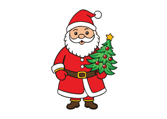 Santa Claus holding a small decorated Christmas tree isolated on white background