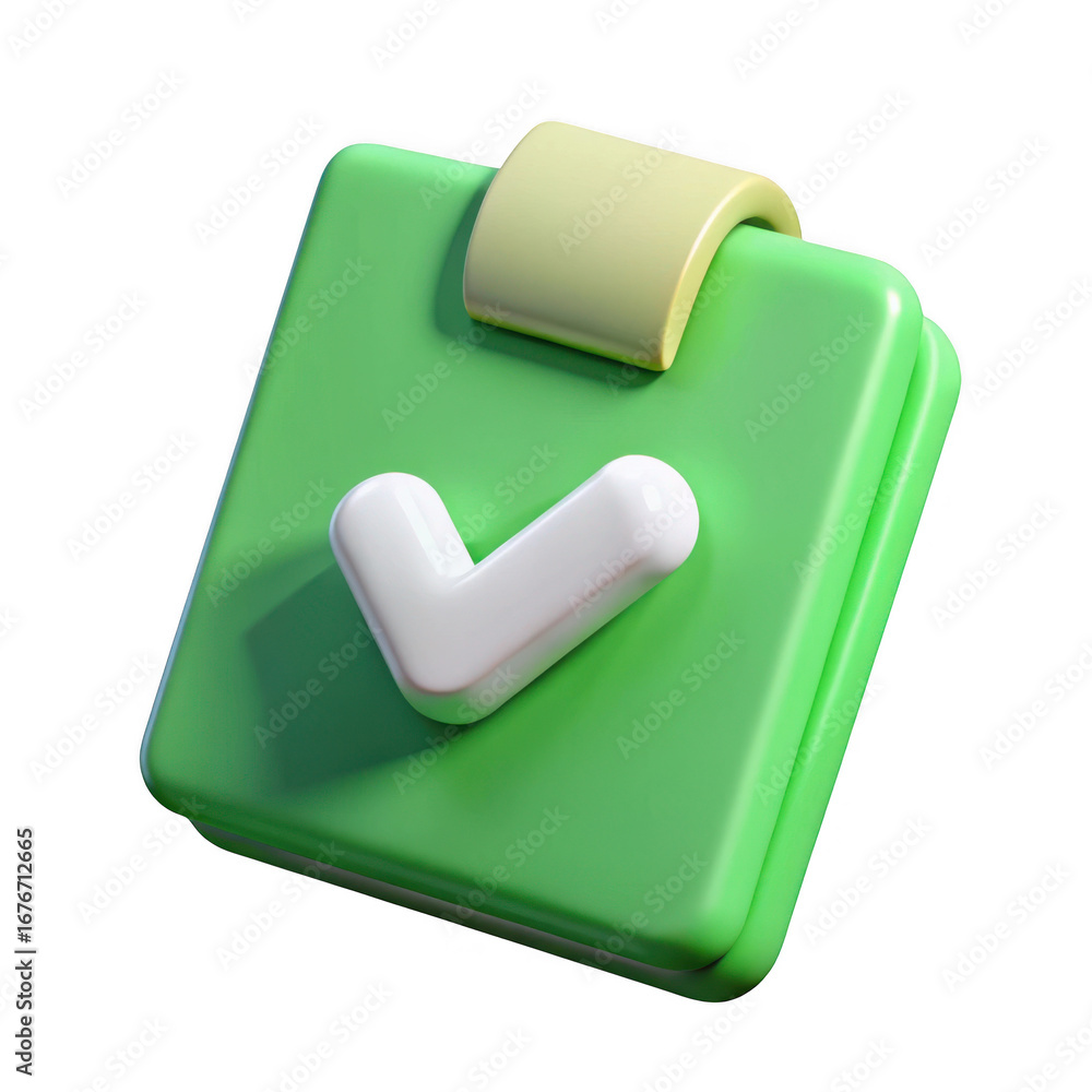 Poster 3d green checklist with checkmark isolated on transparent background