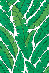 Seamless Tropical Banana Leaf Pattern on White Background