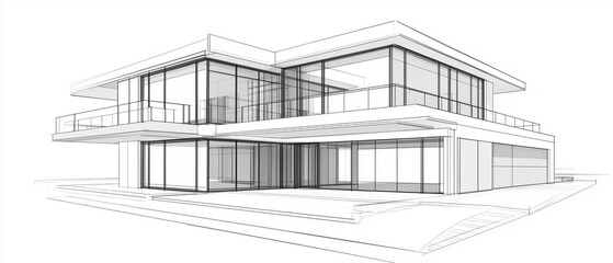 Perspective architectural sketch of a modern two-story house3