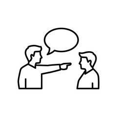 Communication Dynamics: An outline illustration captures a moment of active communication. One figure gestures while the other listens, an empty speech bubble hints at dialogue