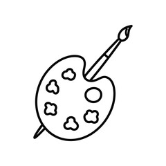 Artistic Palette: A simple, clean line drawing of an artist's palette and paintbrush, perfect for illustrating creativity, design, and the visual arts.